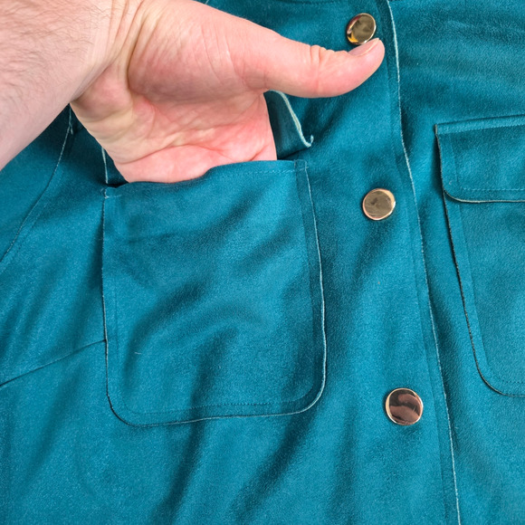 Chicos Teal Green Faux Suede Double Face Button Front Jacket Size 1 Medium - Picture 5 of 8